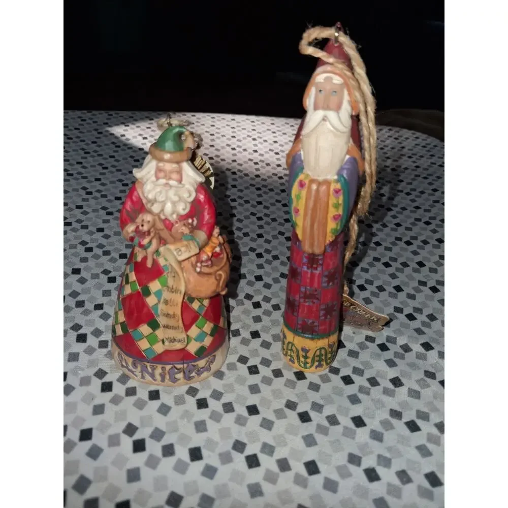 Lot Of 2 Jim Shore Heartwood Creek Naughty/Nice Ornament & Pencil Santa No Box